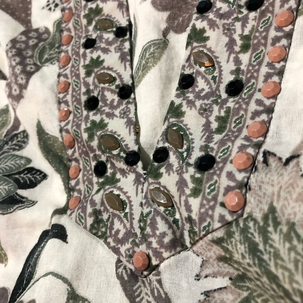 Tory Burch embellished botanical print v neck long sleeve womens tunic top S - Picture 10 of 12